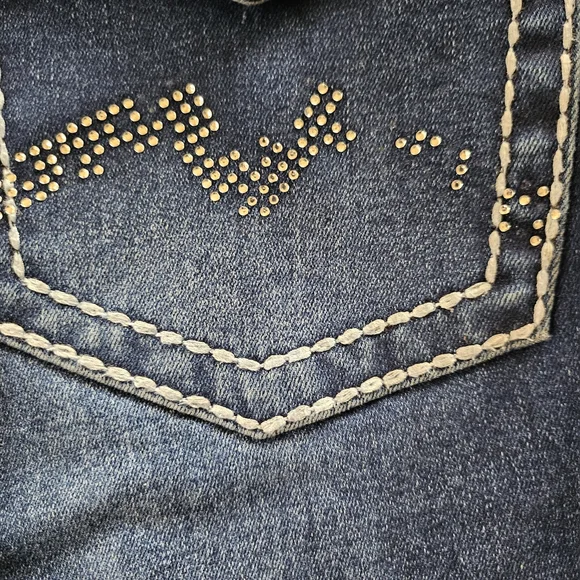 BAMBOO Women's Dark Blue Boot Cut/Flare DistressedJeans - Picture 7 of 13